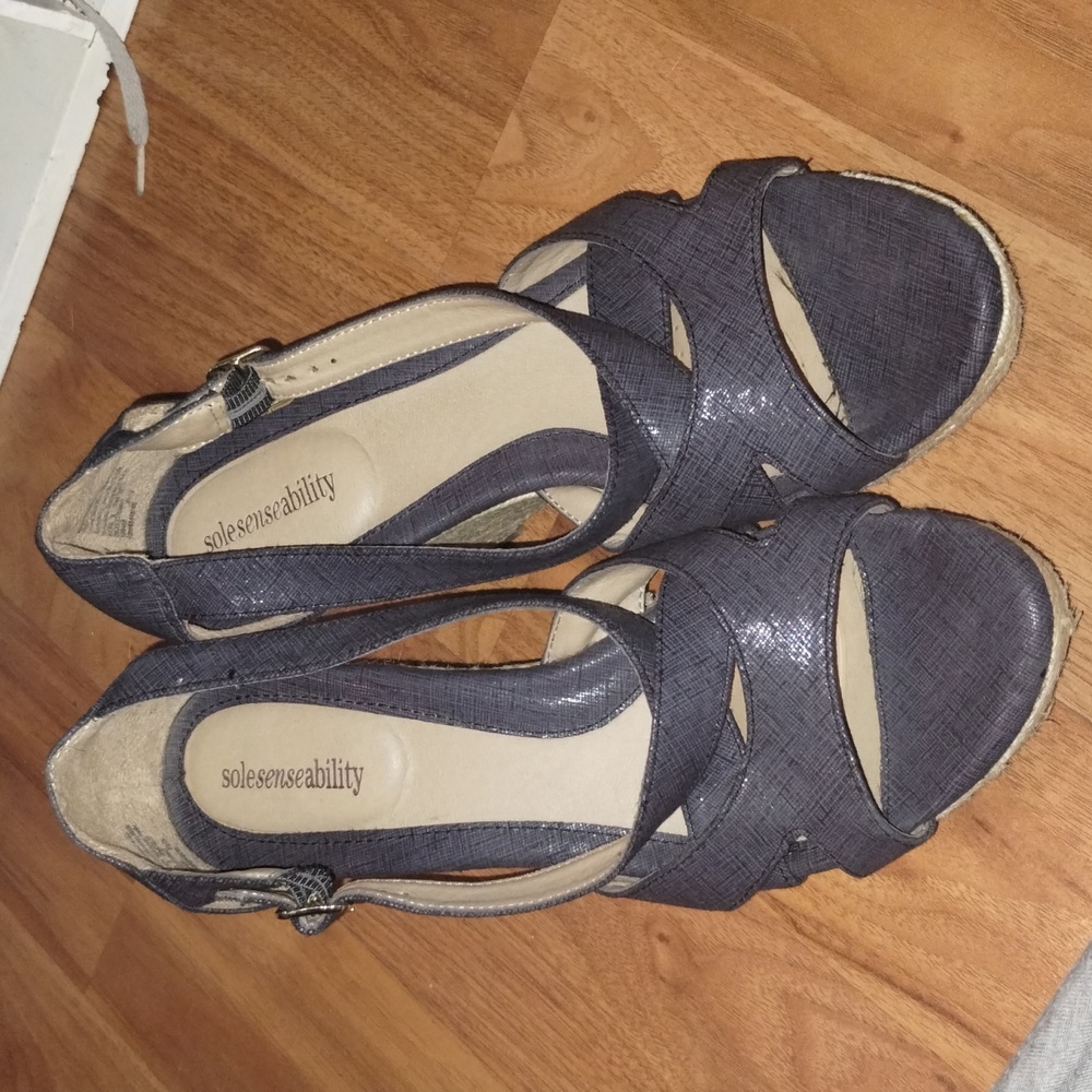 Ladies strappy espadrille wedges.